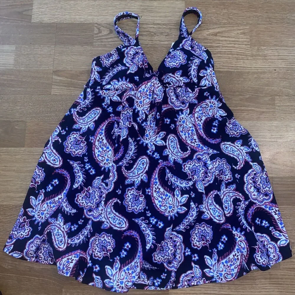 Swim Solutions Women's Paisley-Print Tummy-Control Swim Dress Size 10 NWT $96